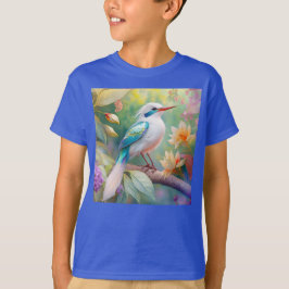 白い冠のある虹色のティール翼の幻想的な鳥 Tシャツ