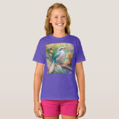 白い冠のある虹色のティール翼の幻想的な鳥 Tシャツ (正面フル)
