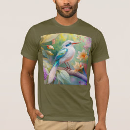 白い冠のある虹色のティール翼の幻想的な鳥 Tシャツ