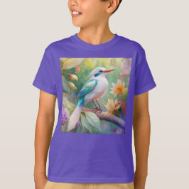 白い冠のある虹色のティール翼の幻想的な鳥 Tシャツ