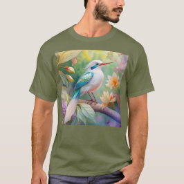 白い冠のある虹色のティール翼の幻想的な鳥 Tシャツ