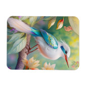 白い冠のある虹色の青緑の翼の幻想的な鳥 マグネット (横)