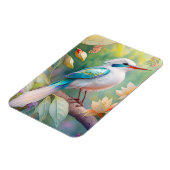 白い冠のある虹色の青緑の翼の幻想的な鳥 マグネット (左側)