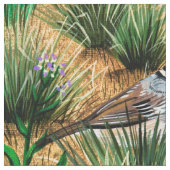 白い冠のついた雀の織物 ファブリック (クローズアップ)