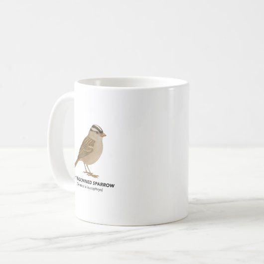 白い冠の雀 – カリフォルニアの鳥 コーヒーマグカップ (正面左)