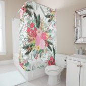 白い冬のフローラエレガントと金ゴールドのグリッター点 シャワーカーテン (インサイチュ)