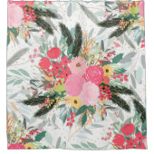 白い冬のフローラエレガントと金ゴールドのグリッター点 シャワーカーテン (正面)