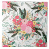 白い冬のフローラエレガントと金ゴールドのグリッター点 タイル (正面)