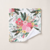 白い冬のフローラエレガントと金ゴールドのグリッター点 バスタオルセット (ウォッシュタオル)