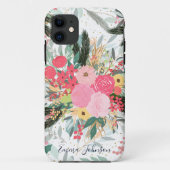 白い冬のフローラエレガントと金ゴールドのグリッター点 Case-Mate iPhoneケース (裏面)