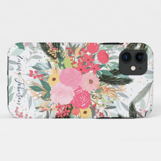 白い冬のフローラエレガントと金ゴールドのグリッター点 Case-Mate iPhoneケース (裏面(横))