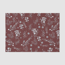 白い冬の果実パターンとのビロードの赤 薄葉紙