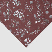 白い冬の果実パターンとのビロードの赤 薄葉紙 (詳細)
