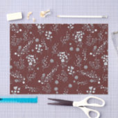 白い冬の果実パターンとのビロードの赤 薄葉紙 (クラフト)