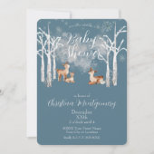 白い冬の森の中の鹿（ブルー） 招待状 (正面)