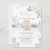 白い冬の森林赤ちゃんシャワーの外は寒い 招待状 (正面)