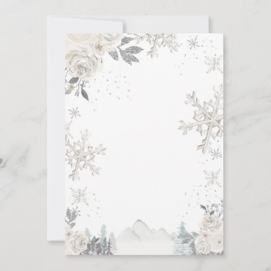 白い冬の森林赤ちゃんシャワーの外は寒い 招待状 (裏面)