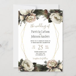 白い冬の牡丹のジオメト結婚リフレーム マグネット招待状