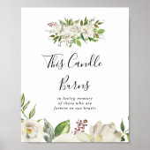 白い冬の牡丹フローラこのキャンドルバーンズサイン ポスター (正面)