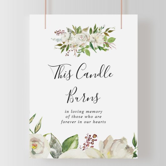 白い冬の牡丹フローラこのキャンドルバーンズサイン ポスター