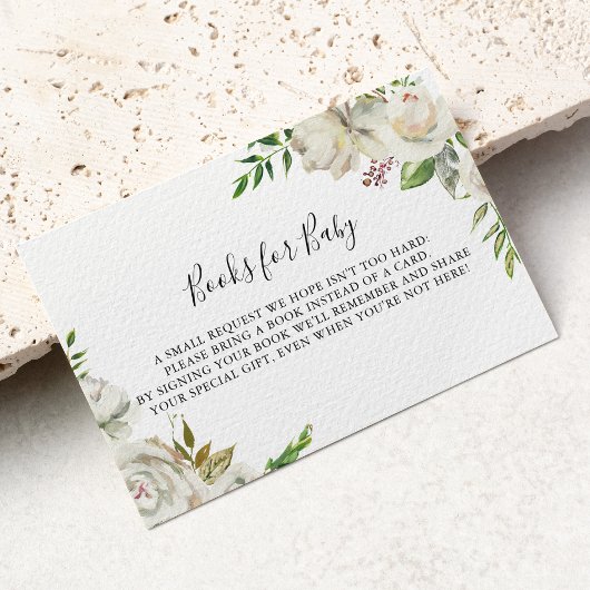 白い冬の牡丹フローラ赤ちゃんシャワーブックリクエスト エンクロージャーカード