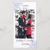 白い冬の結婚式にブルースノーフレークありがとう サンキューカード (正面)