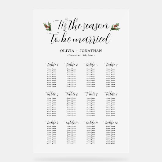 白い冬の結婚式のシーティンググラフアクリル記号 アクリルサイン (正面)