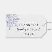 白い冬の結婚式のブルースノーフレークメッセージカード ギフトタグ (正面(横))