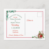 白い冬の結婚式をテーマに日付はがきを保存 案内ポストカード (裏面)