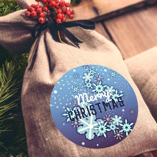 白い冬の結晶華美の雪が青 ラウンドシール