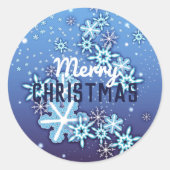 白い冬の結晶華美の雪が青 ラウンドシール (正面)