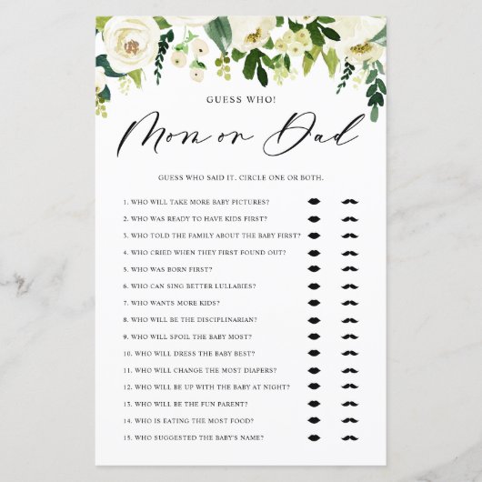 白い冬の花を推測する誰のママまたはパパゲーム (正面)