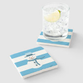 白い冬の雪だるま ストーンコースター (横)