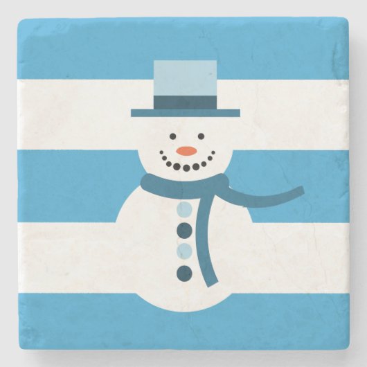 白い冬の雪だるま ストーンコースター (正面)