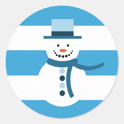 白い冬の雪だるま ラウンドシール (正面)