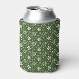 白い冬の雪片のある緑 缶クーラー
