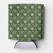 白い冬の雪片のある緑 缶クーラー (正面)