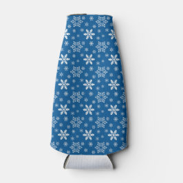 白い冬の雪片のある青 ボトルクーラー