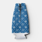 白い冬の雪片のある青 ボトルクーラー (裏面)