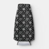 白い冬の雪片を持つ黒 ボトルクーラー (正面)