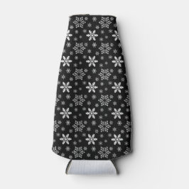 白い冬の雪片を持つ黒 ボトルクーラー