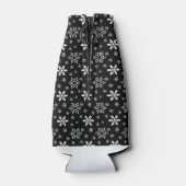 白い冬の雪片を持つ黒 ボトルクーラー (裏面)