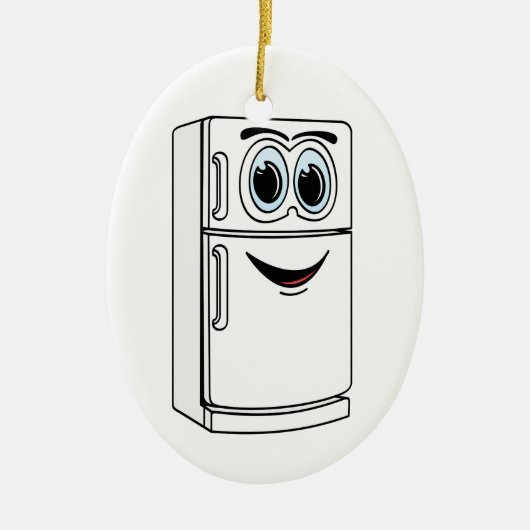 白い冷蔵庫の漫画 セラミックオーナメント (正面)