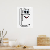 白い冷蔵庫の漫画 ポスター (キッチン)