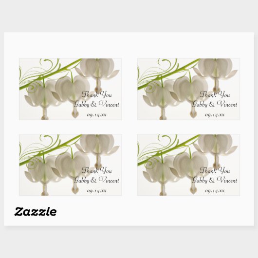 白い出血ハート結婚の感謝メッセージカード 長方形シール (シート)