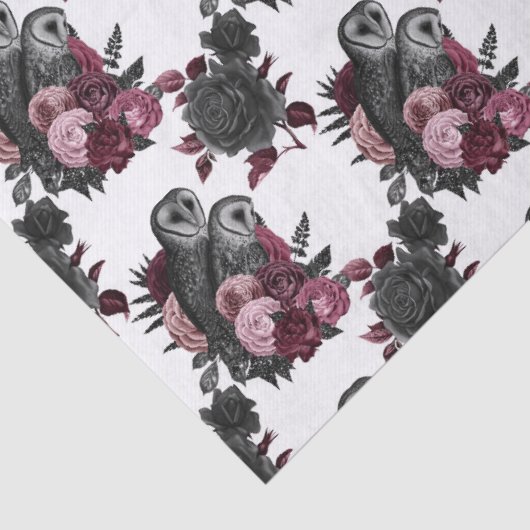 白い切り離しのフクロウと花 薄葉紙 (詳細)