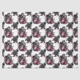 白い切り離しのフクロウと花 薄葉紙