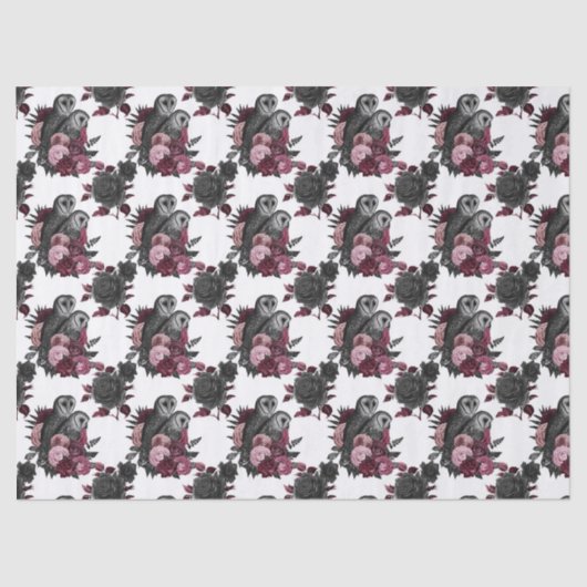 白い切り離しのフクロウと花 薄葉紙 (正面)