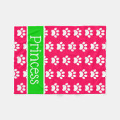 白い前足がピンクに緑のプリントパーソナライズされた フリースブランケット (正面(横))