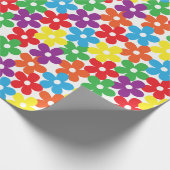 白い包装紙のカラフルな花 ラッピングペーパー (角)